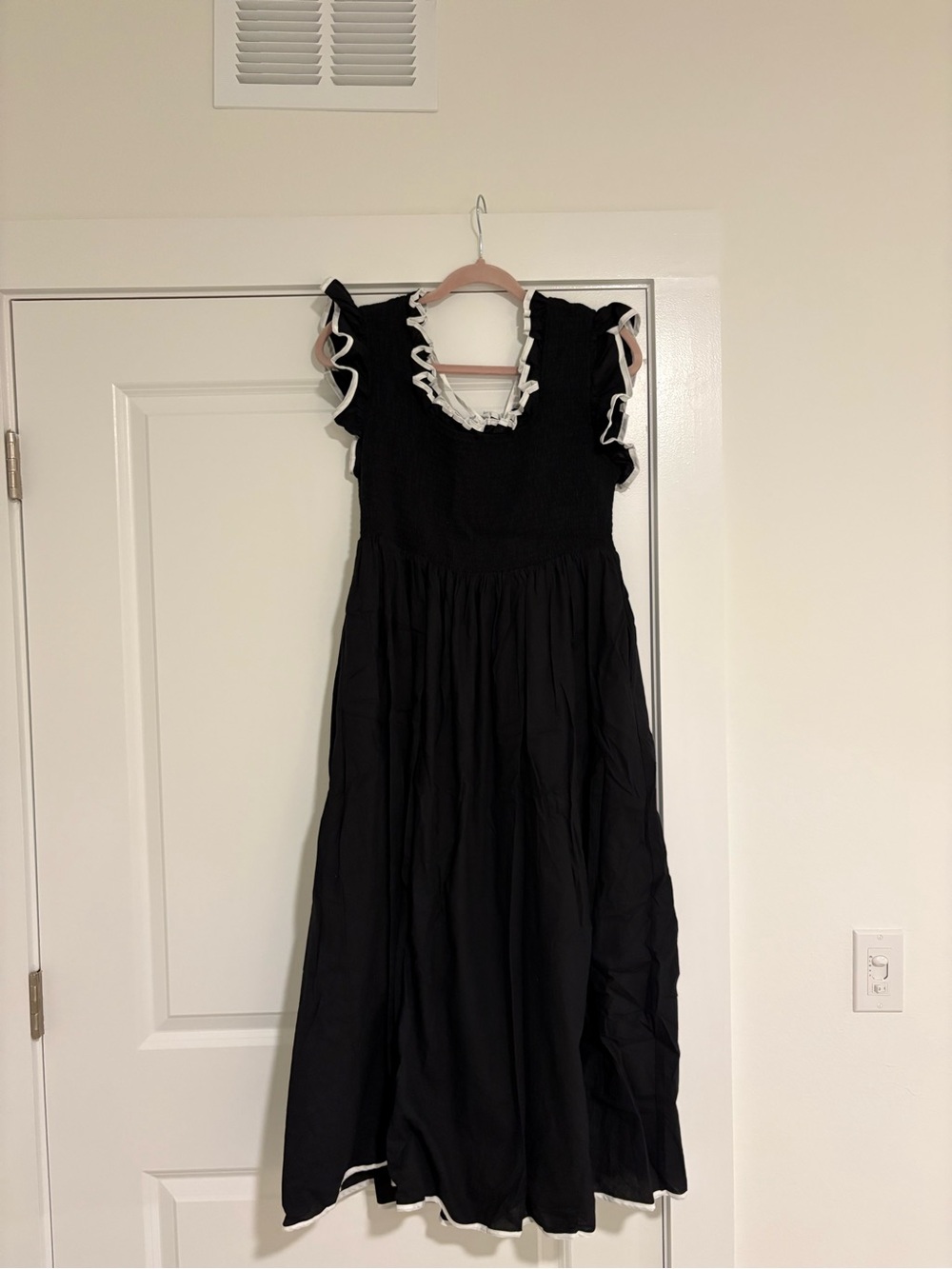 Black Ruffle-Trim Dress with White Accents